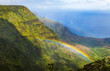 Look down from Pihea trail into Kalalau valley with double rainbow, Kauai, Hawaii. Shoot through a polarizer filter.