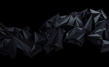 Abstract 3d Rendering Of Triangulated Surface. Contemporary Background Of Futuristic Polygonal Shape. Distorted Low Poly Backdrop With Sharp Edges.