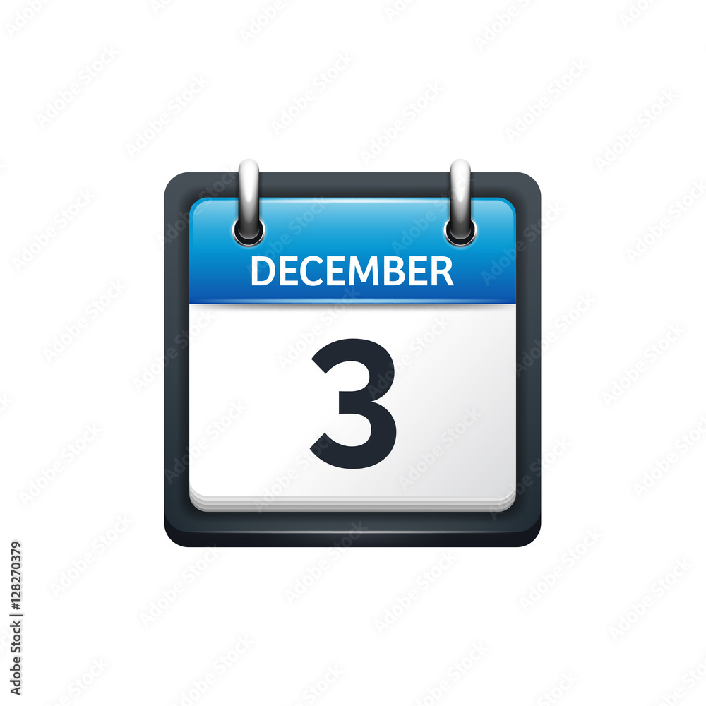 December 3. Calendar icon.Vector illustration,flat style.Month and date ...