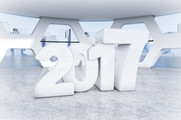 Poster - New 2017 Year Sign in Abstract Bright Office Meeting Room. 3d Re
