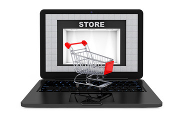 Poster - Online Shopping Concept. Shoppping Cart over Laptop with Store B