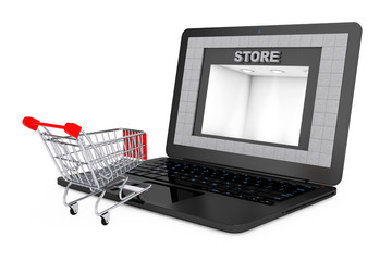 Poster - Online Shopping Concept. Shoppping Cart over Laptop with Store B