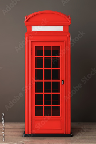 Naklejka na drzwi Classic British Red Phone Booth. 3d Rendering