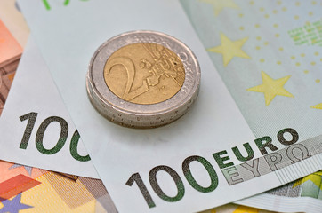 euro banknote and coin