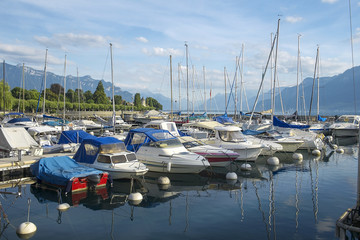 Wall Mural - yachts in the marina of Montreux, Lake Geneva, Switzerland