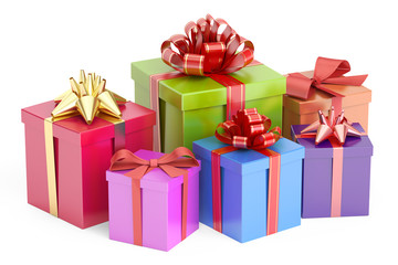 Poster - gift multicolored boxes, 3d rendering
