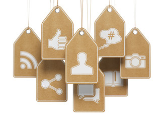 Poster - Social media internet communication concept. Signs of apps on th