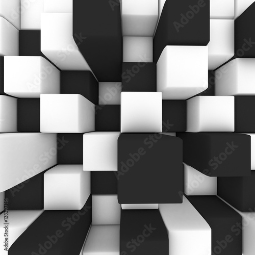 Naklejka - mata magnetyczna na lodówkę abstract image: black and white cubes 3D illustration