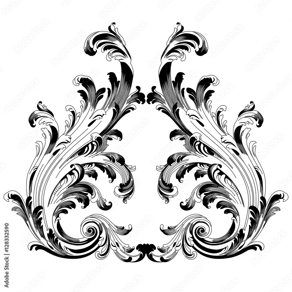 Vintage baroque ornament, corner. Retro pattern antique style acanthus. Decorative  design element filigree calligraphy. Vector. Stock Vector | Adobe Stock, image size:1000x1000