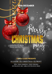 Wall Mural - Christmas Party design template with decoration balls.