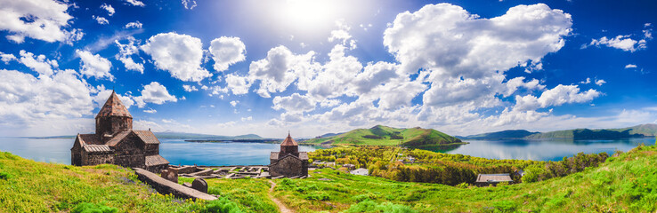 the sevan temple complex on the peninsula of the lake sevan, armenia.