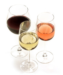 Wall Mural - Three glasses of wine: white, rose, and red