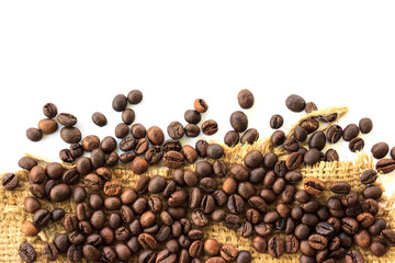 Wall Mural - Coffee beans and sackcloth background