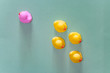 Racism, discrimination and social exclusion concept with color rubber ducks
