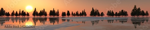 panorama-of-the-winter-landscape-sunset-over-ice-and-snow-3d-rendering