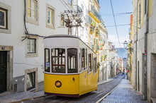 Lisbon's Gloria Funicular Classified As A National Monument Opened 1885 Located On The West Side Of The Avenida Da Liberdade Connects Downtown With Bairro Alto.