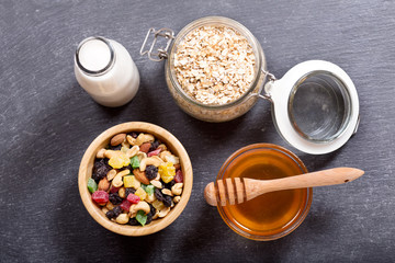 Wall Mural - breakfast with cereal, milk and honey