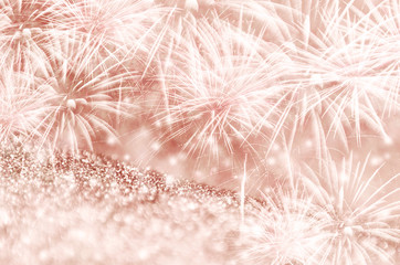 Wall Mural - silver and rose gold fireworks and bokeh on gliter paper at new year and copy space. abstract backgr