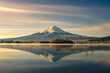 Fuji,Famous Japan mountain,Sunrise water reflection snow mountai