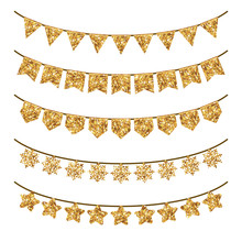 Gold Holiday Garland Decorations Isolated On White