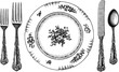 © unorobus - Vintage image plate, knife, fork, spoon
