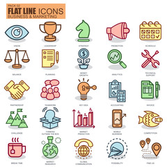 Poster - thin line business and marketing icons