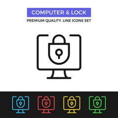 Poster - Vector computer and lock icon. Thin line icon