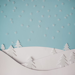 Wall Mural - Christmas winter landscape with snow and christmas trees. Flat l