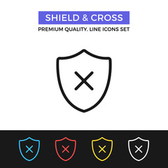 Fototapete - Vector shield and cross icon. Thin line icon