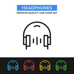 Poster - Vector headphones icon. Thin line icon