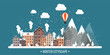 Vector illustration. Winter urban landscape. City with snow. Christmas and new year. Cityscape. Buildings.Mountaines, nature.