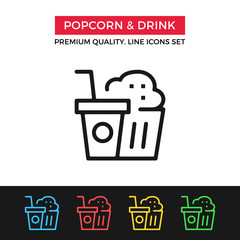 Poster - Vector popcorn and drink icon. Thin line icon