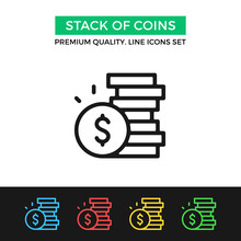Vector Stack Of Coins Icon. Thin Line Icon