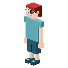 Lego Child With T-shirt And Shorts And Glasses Vector Illustration