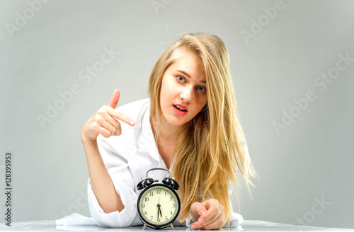 Impotence Concept Clock Showing 5 30 O Clock Portrait Of Healthy Young Woman Holding A Clock Stock Photo Adobe Stock