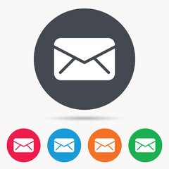 Fototapete - Envelope icon. Send email message sign. Internet mailing symbol. Colored circle buttons with flat web icon. Vector