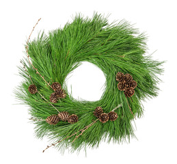 Wall Mural - Christmas wreath pine cones isolated on white