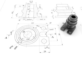 Metallic part positioned on a 2D drawing