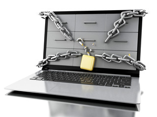 Poster - 3d Laptop with Broken security chains.
