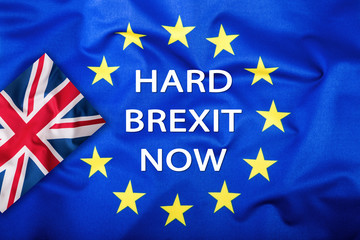 Poster - Brexit. Brexit Yes. Brexit No. Flags of the United Kingdom and the European Union. UK Flag and EU Flag. British Union Jack flag. Flag outside stars. England appearances in the European Union.