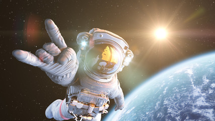 rock`n space, astronaut in orbit. 3d render