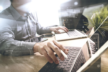 Poster - Outsource Developer working on marble Desk Working Laptop Comput