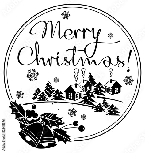 Download Christmas label with winter village silhouette and ...