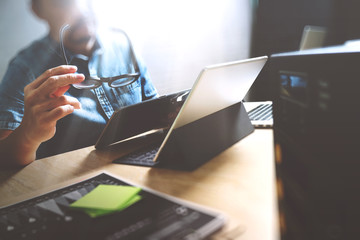 Aufkleber - Website designer working digital tablet and computer laptop with