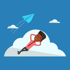 Poster - Businessman lying on cloud vector illustration.