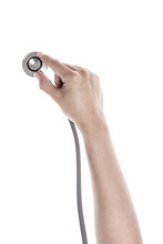 A Hand Hold A Stethoscope Isolated White.