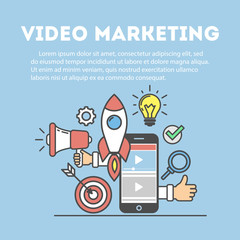 Poster - video marketing concept. digital design. social network and media communication.