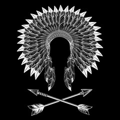 Wall Mural - native american indian war bonnet and arrows. vector illustration