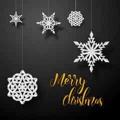 Wall Mural - vector card with white paper christmas snowflakes