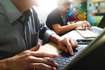 Poster - Coworking process, entrepreneur team working in creative office
